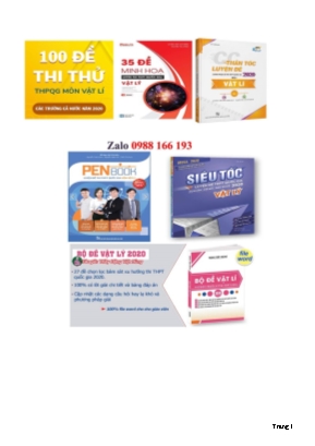 Đề thi thử THPT Quốc gia môn Vật lý - Đề minh họa số 2 - Năm học 2019-2020 (Có đáp án)